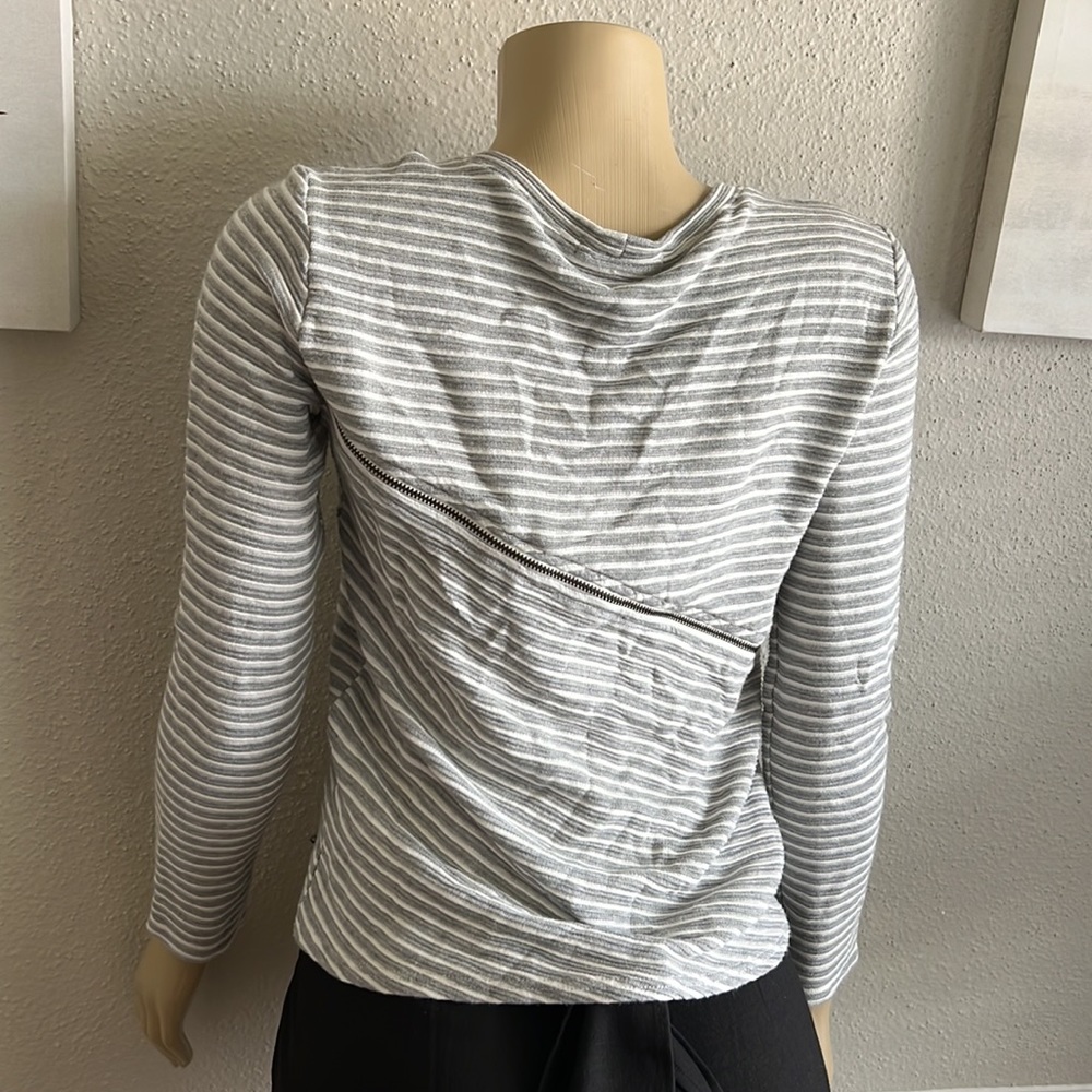RED HOUTE Striped Asymmetric Zip Detail Sweater Crop Top S - Picture 4 of 6
